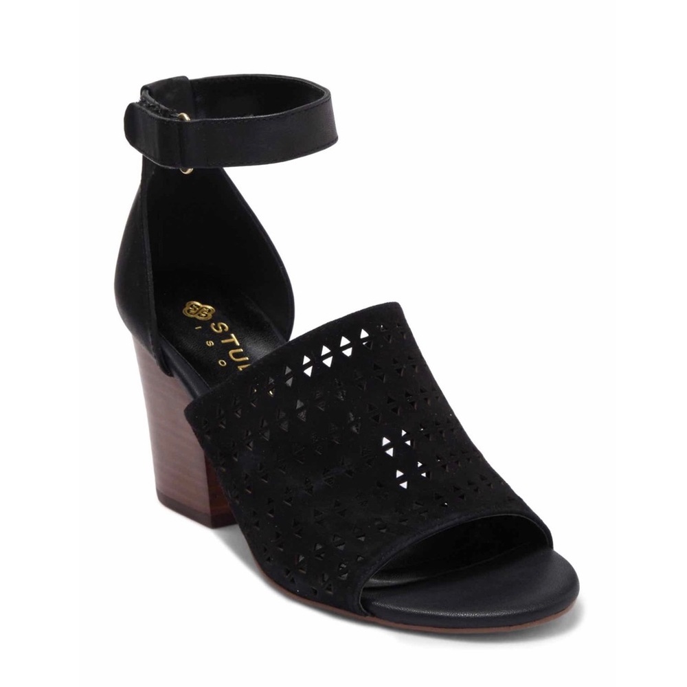 Isola Lesley Leather Peep Toe Sandals Black Sz 7